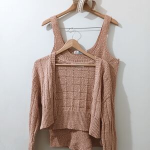 Free People FP Beach Declan Red Rust Multi Knit Romper & Cardigan Sweater Set